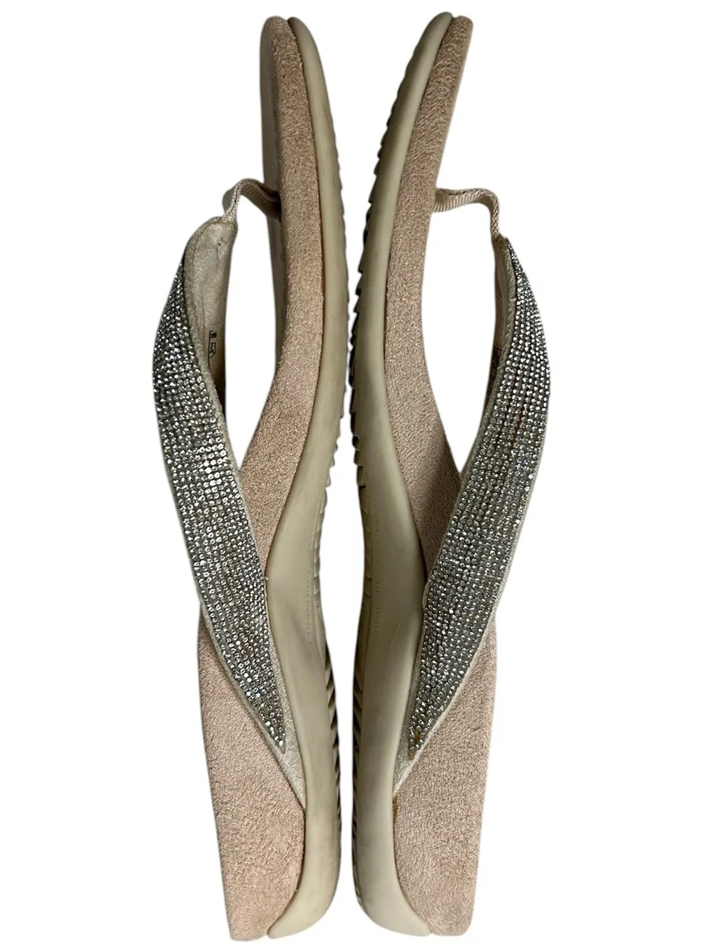 Vionic Dillon Shine Rhinestone Silver Cream Thong Sandal Flip Flops Size 7